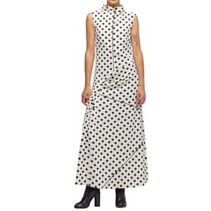 Sleeveless White and Black Polka Dot Maxi Dress